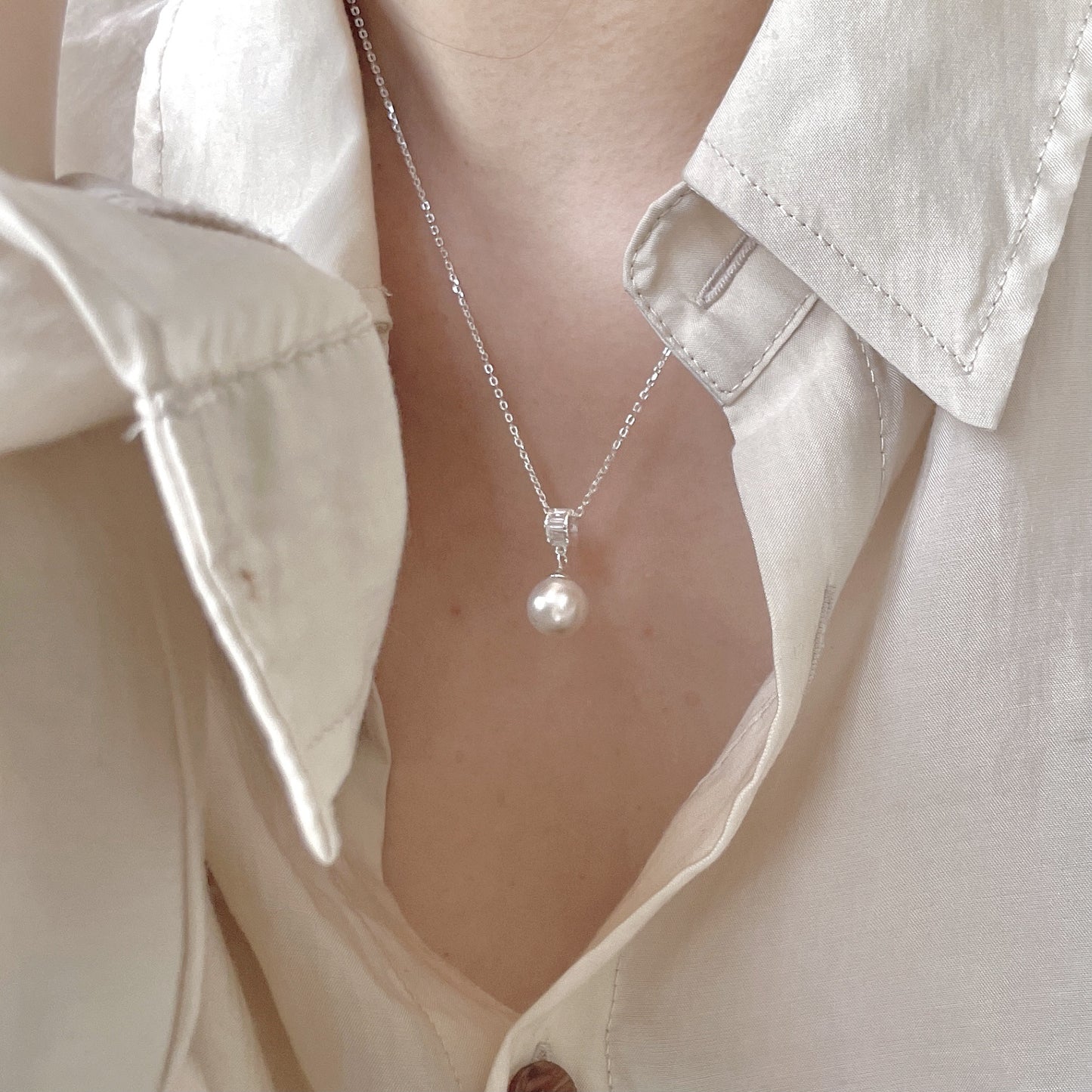 Classic Essential Unique Pearl Sterling Silver S925 Pendant Necklace