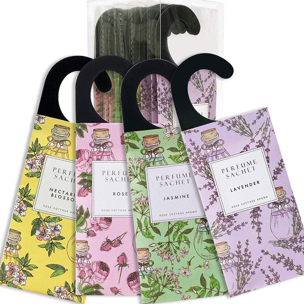 Rose Cottage 12Packs 4 Scents Flower Closet Air Freshener Deodorizer Scented Sachets Bags for Drawer and Closet - Pantsnsox