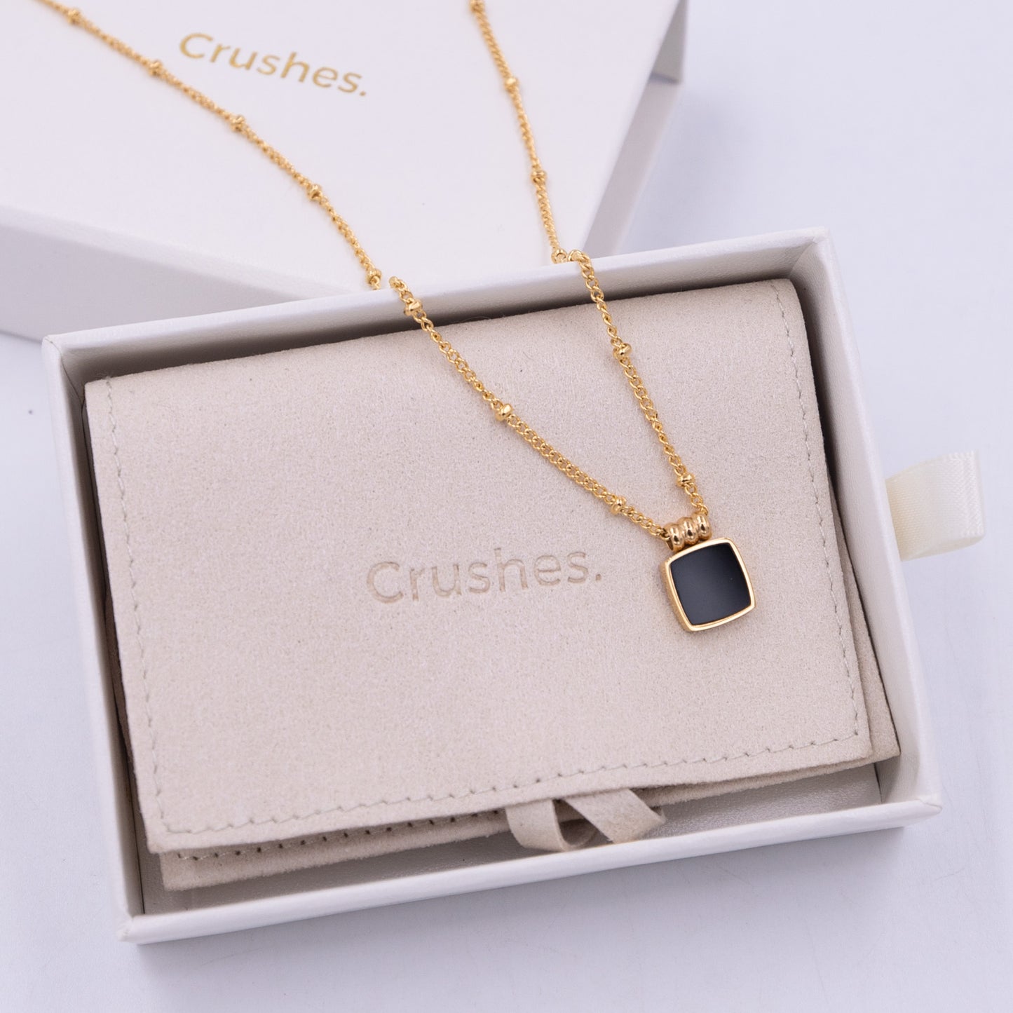 Obsidian Natural Black Stone Necklace Stylish Square Pendant Design