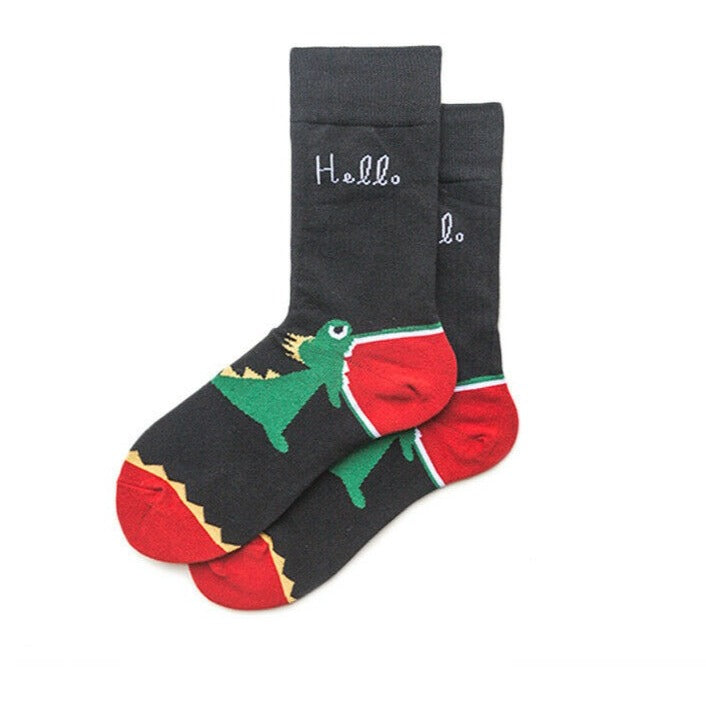Men Dinosaurs Animal Cartoon Crew Cotton Dinosaur Fashion Socks 6-11 - Pantsnsox