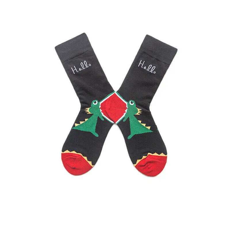 Men Dinosaurs Animal Cartoon Crew Cotton Dinosaur Fashion Socks 6-11 - Pantsnsox