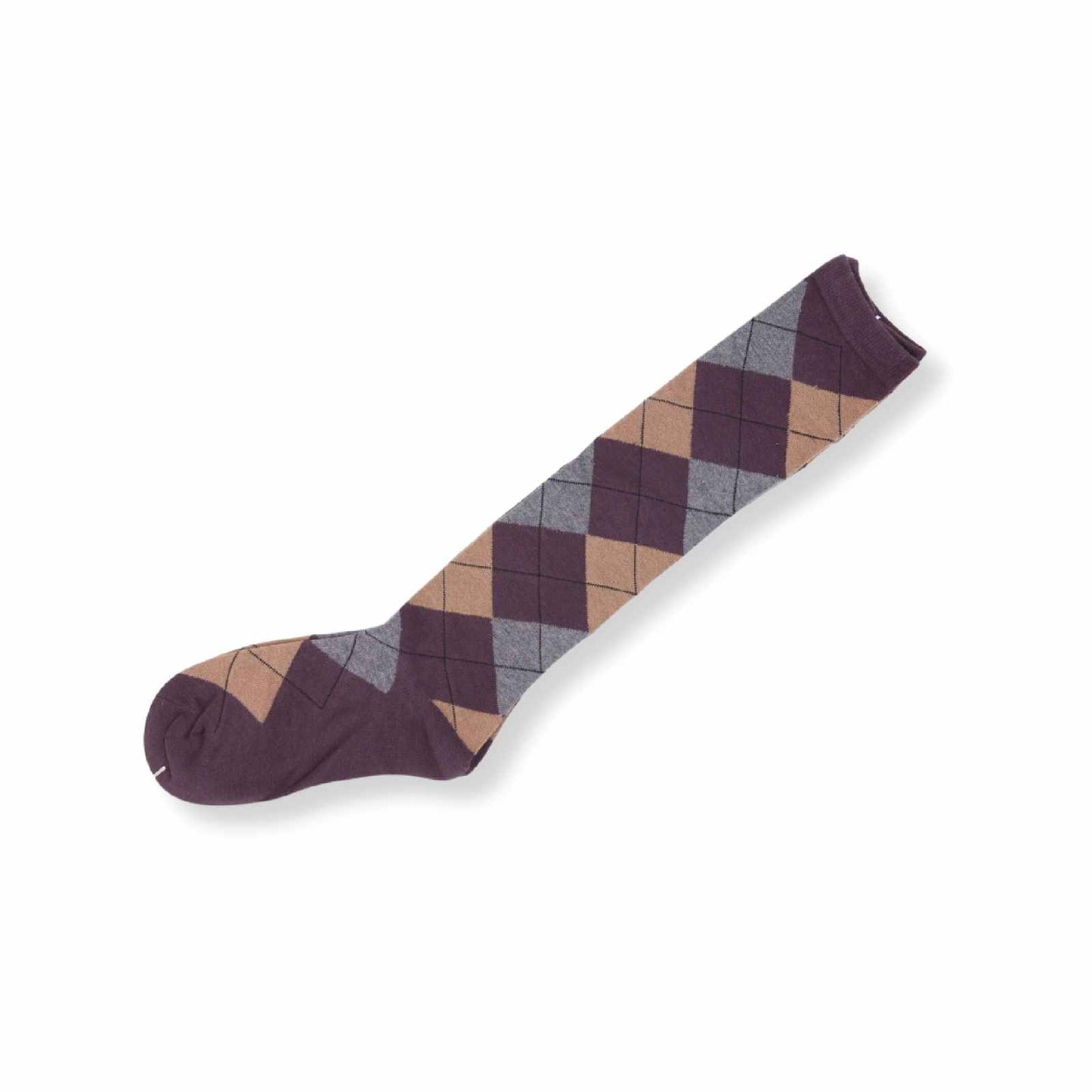 Womens Check Diamond Knee High Socks Argyle Pattern Brown - Pantsnsox