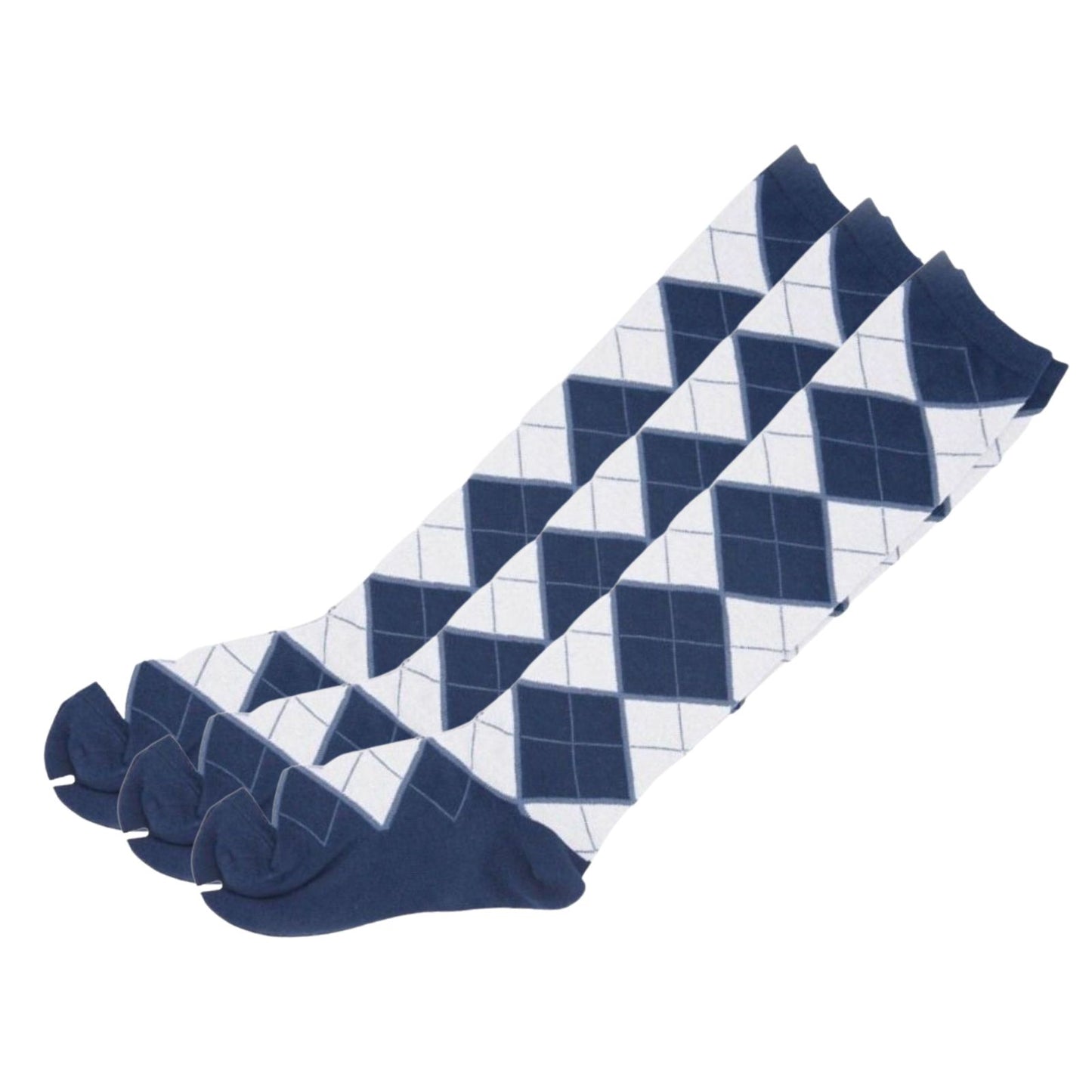 Argyle Knee High 3 Pairs Cotton Socks Diamond Check Pattern