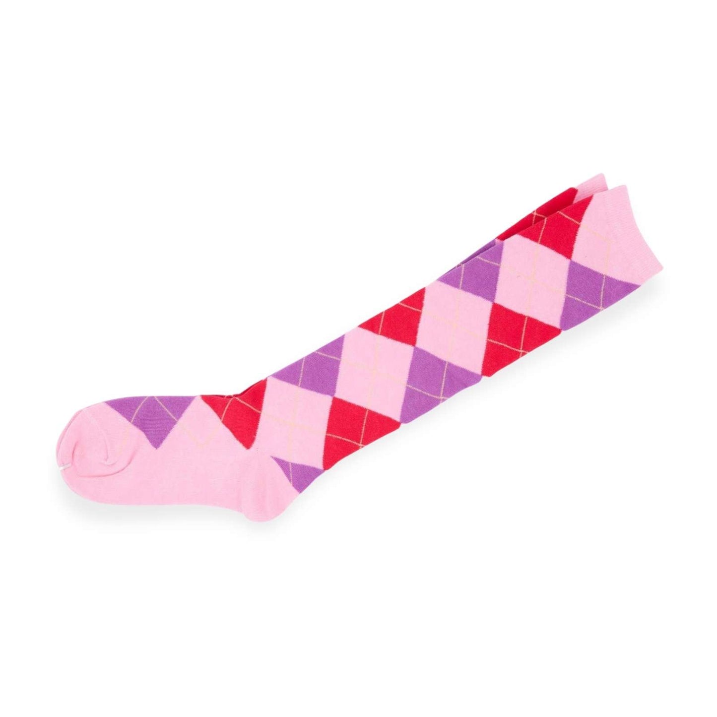 Womens Knee High Argyle Socks Purple Pink Diamond Check - Pantsnsox