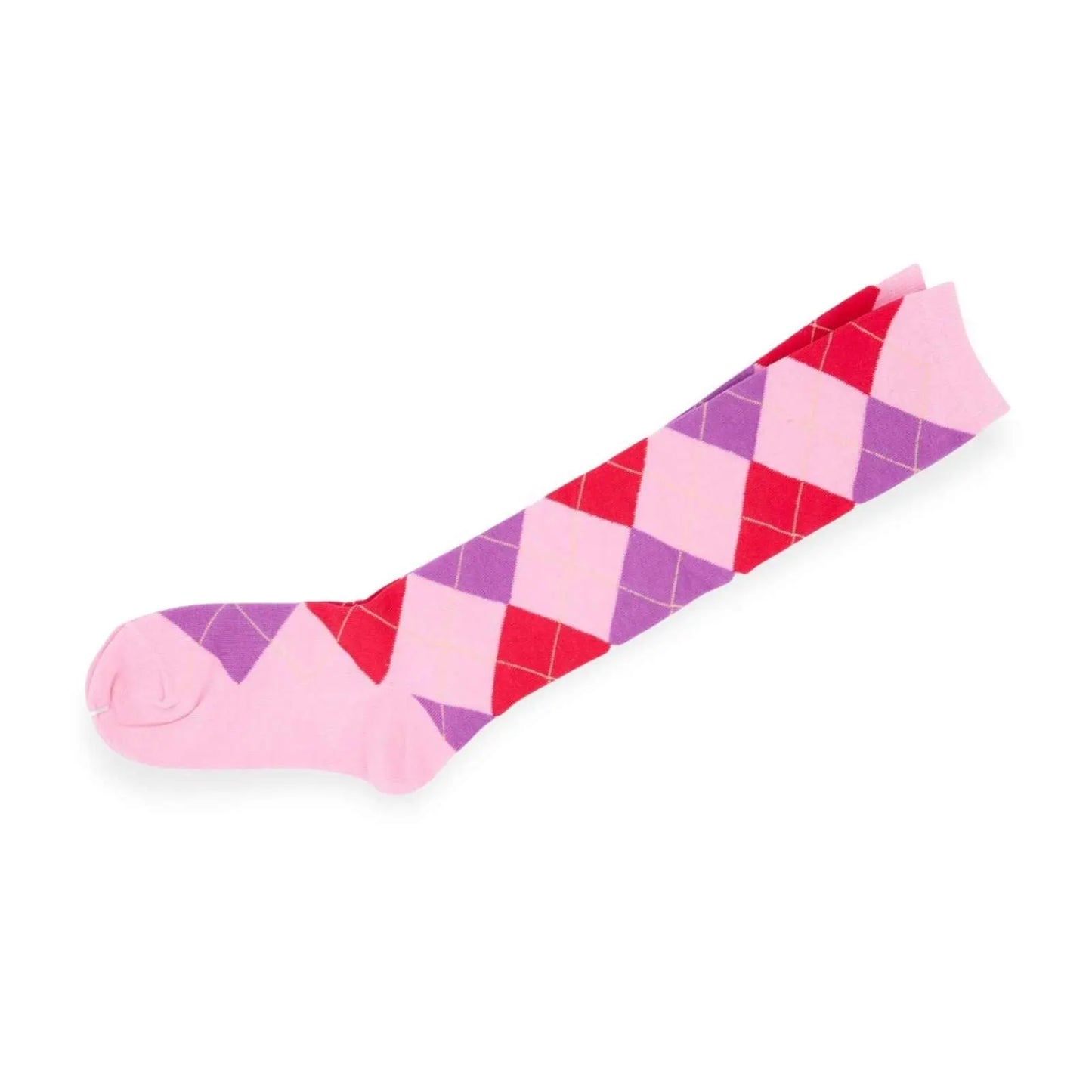 Womens Knee High Argyle Socks Purple Pink Diamond Check - Pantsnsox