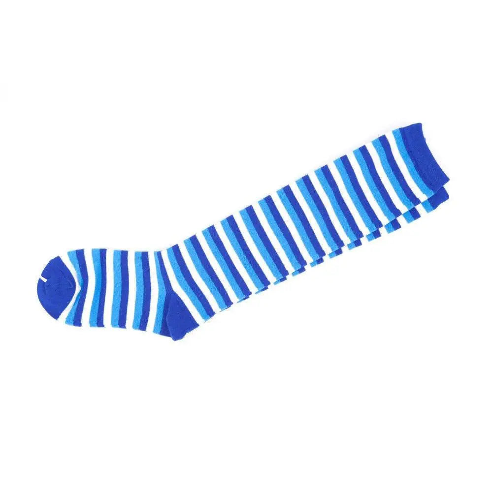 Striped Knee High Blue White Casual Pure Cotton Creative Socks Pantsnsox