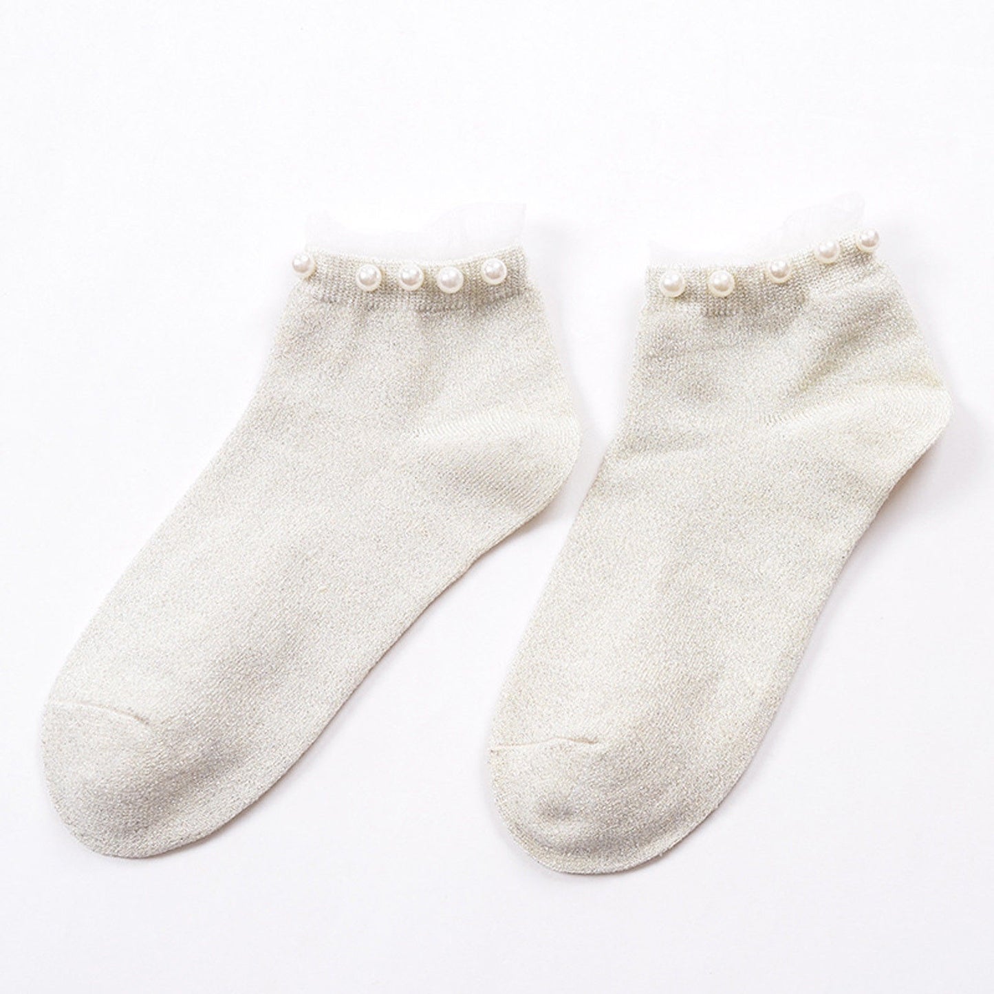 Women Socks Lace Fashion Short Sexy Black White Pearl Ankle Size 2-8 - Pantsnsox