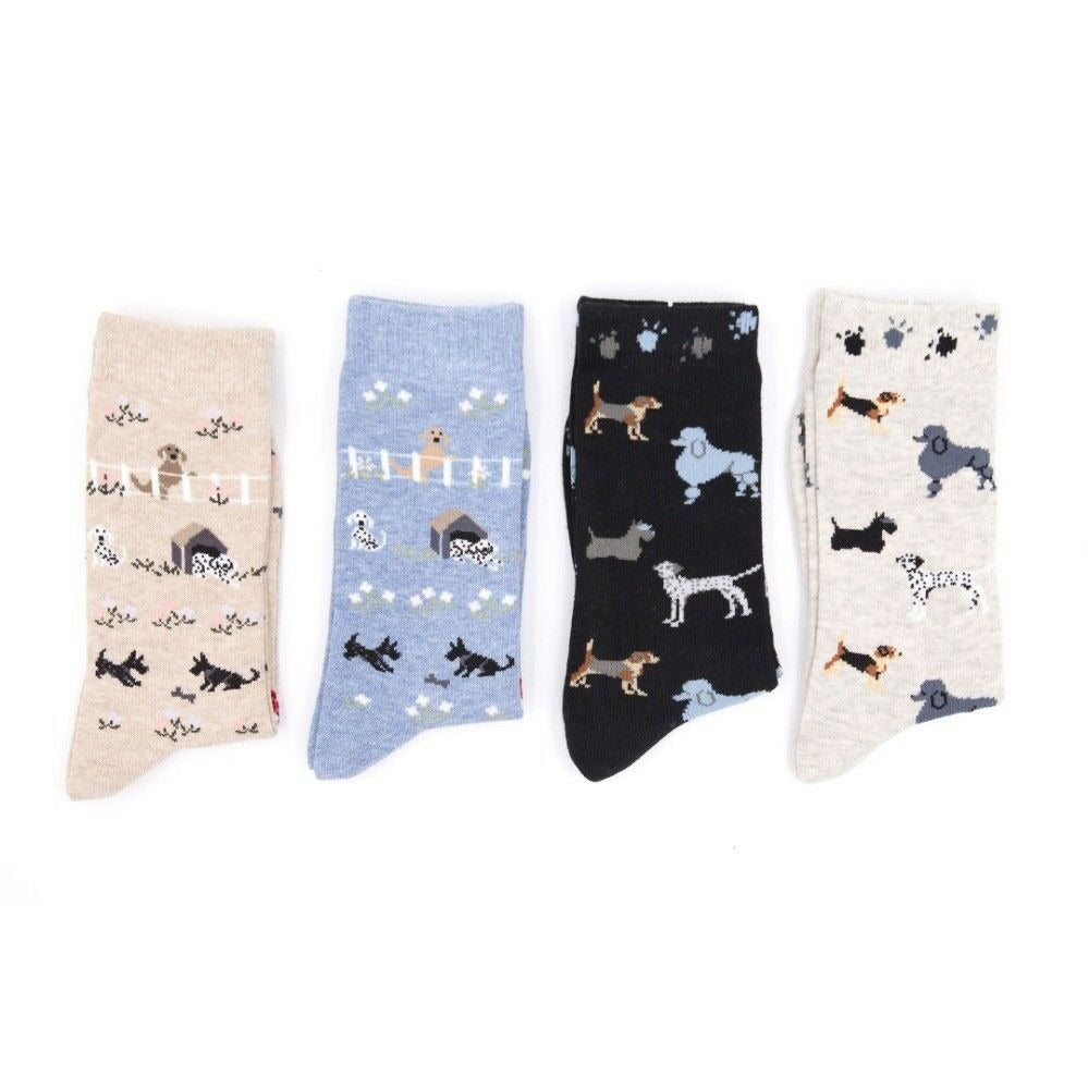 Women Womens Cotton Crew Socks Design Dog Puppy Pattern 2-8 AU Stock - Pantsnsox