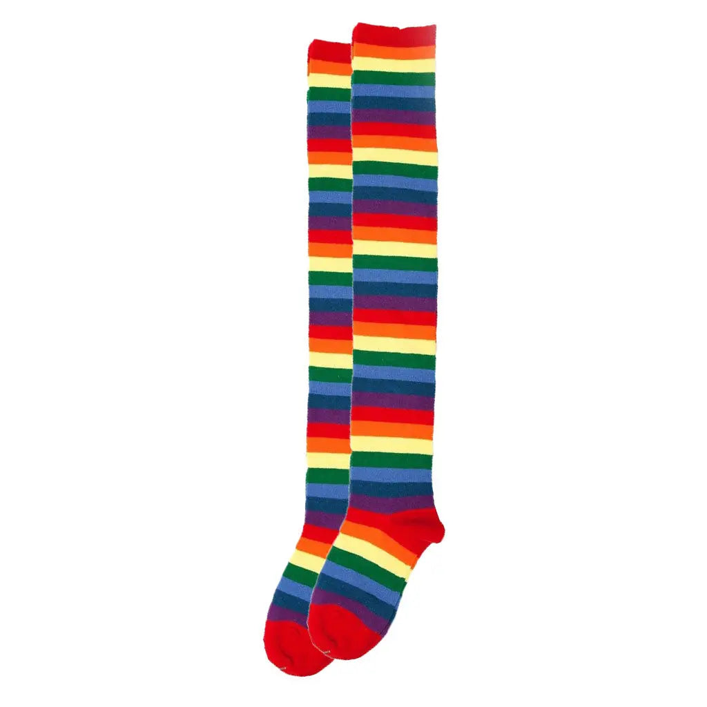 Ladies Rainbow Striped Womens Cotton Knee High Socks Over the Knee Thigh High Pantsnsox