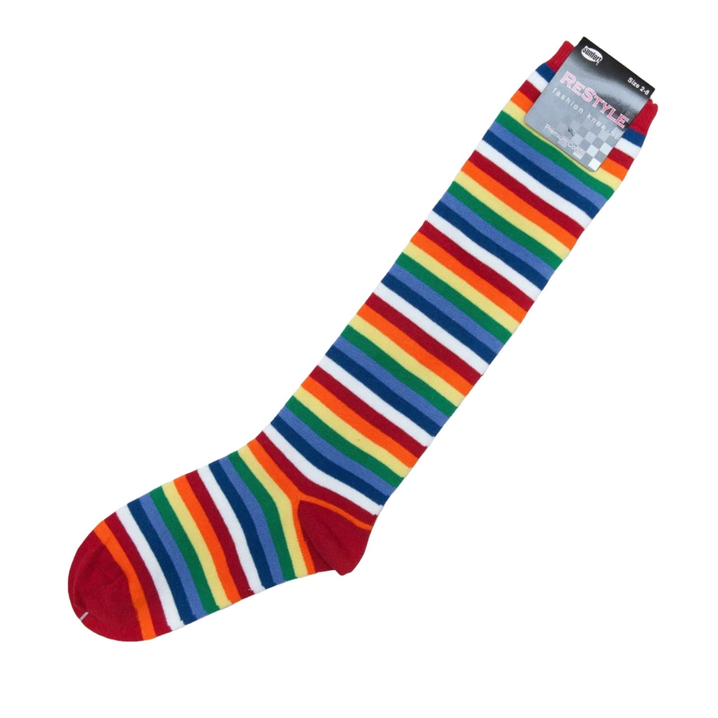 Premium Cotton Stripe Womens Knee High Socks Kids Party Costume Rainbow Socks - Pantsnsox