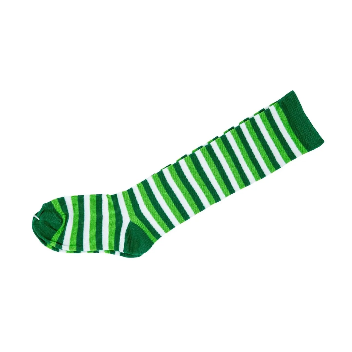 Kids Stripe Knee High Green White Casual Cotton Socks Pantsnsox
