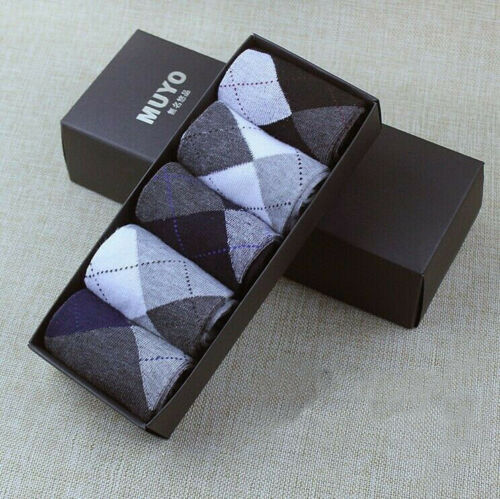 New Arrival Mens Cotton Socks Comfortable Pattern Black Grey Mix 5 Pack Gift Box - Pantsnsox