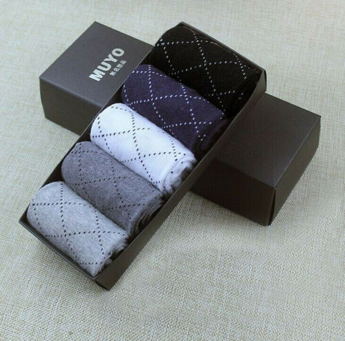 New Arrival Mens Cotton Socks Comfortable Pattern Black Grey Mix 5 Pack Gift Box - Pantsnsox