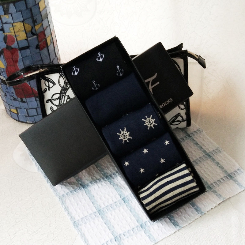 New Arrival Mens Cotton Socks Comfortable Pattern Black Grey Mix 5 Pack Gift Box - Pantsnsox