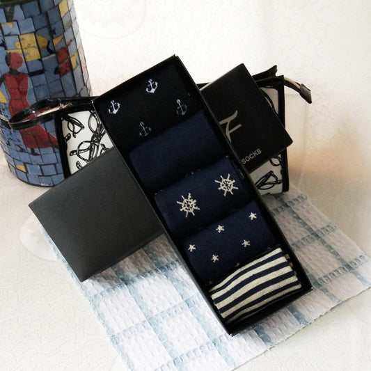 New Arrival Mens Cotton Socks Comfortable Pattern Black Grey Mix 5 Pack Gift Box - Pantsnsox