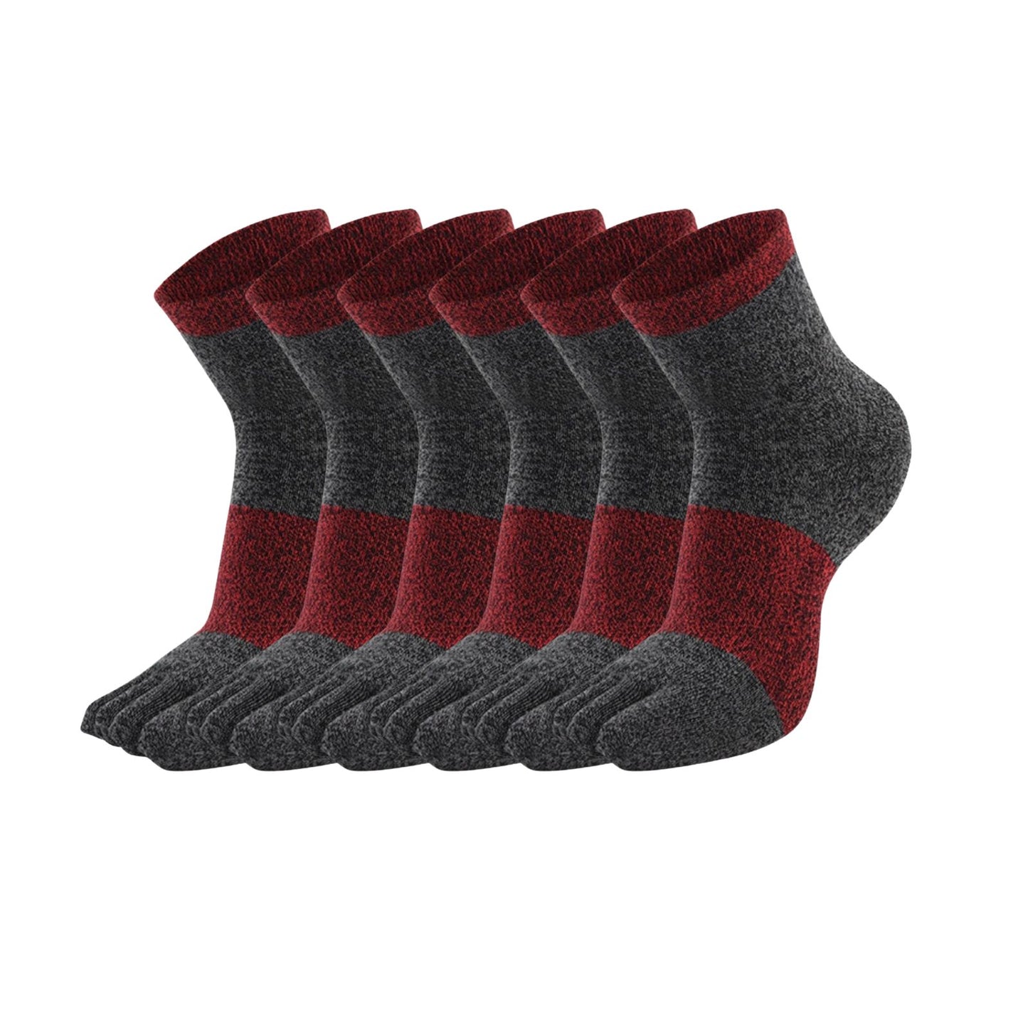 6 Pairs Grey Red Color Compact Toe Socks