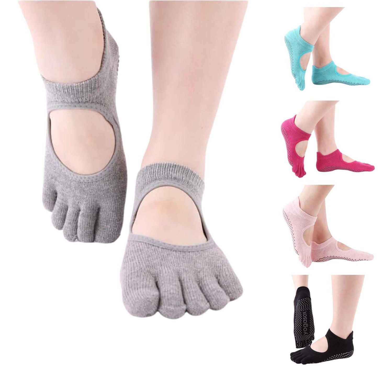 Women Non-Slip Toe Socks 5 Pairs Grip Socks Breathable Yoga Socks