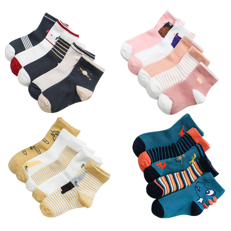 Kids Cotton Socks Children Toddler Dinosaur Spaceship Winter 5 Pack Gift Set - Pantsnsox