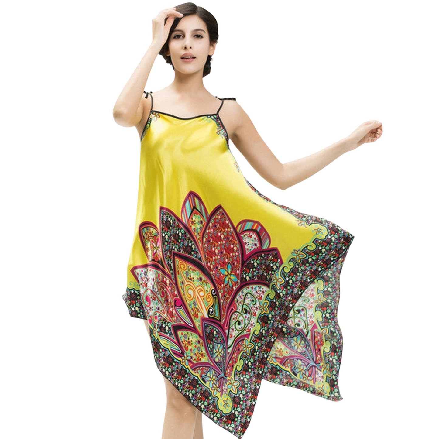 Ladies Silk Touch Nightwear Summer Sling Womens Nightgown Sleepwear Nightie