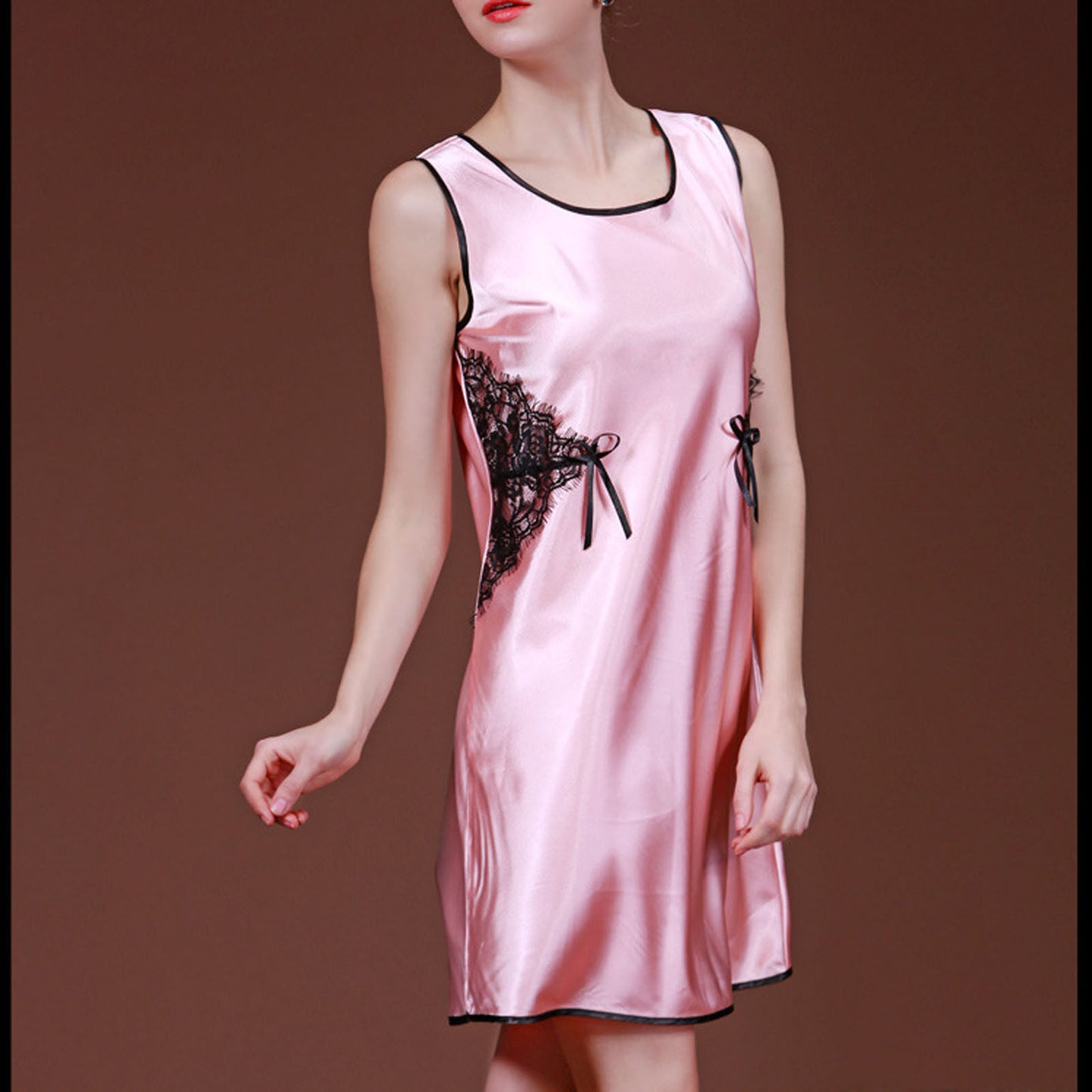 Womens Lace Silk Feel Sleeveless Nightie Ladies Sleepwear Nightdress 8 10 12 - Pantsnsox
