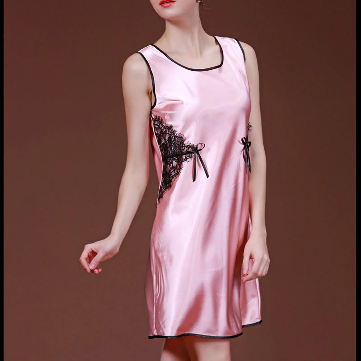 Womens Lace Silk Feel Sleeveless Nightie Ladies Sleepwear Nightdress 8 10 12 - Pantsnsox