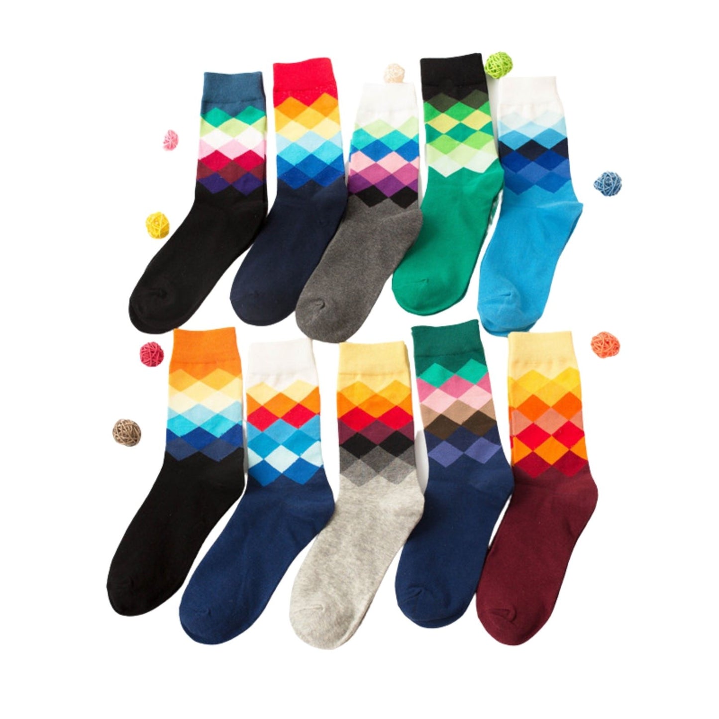 6 Pairs Diamond Wave Pattern Socks - Pantsnsox