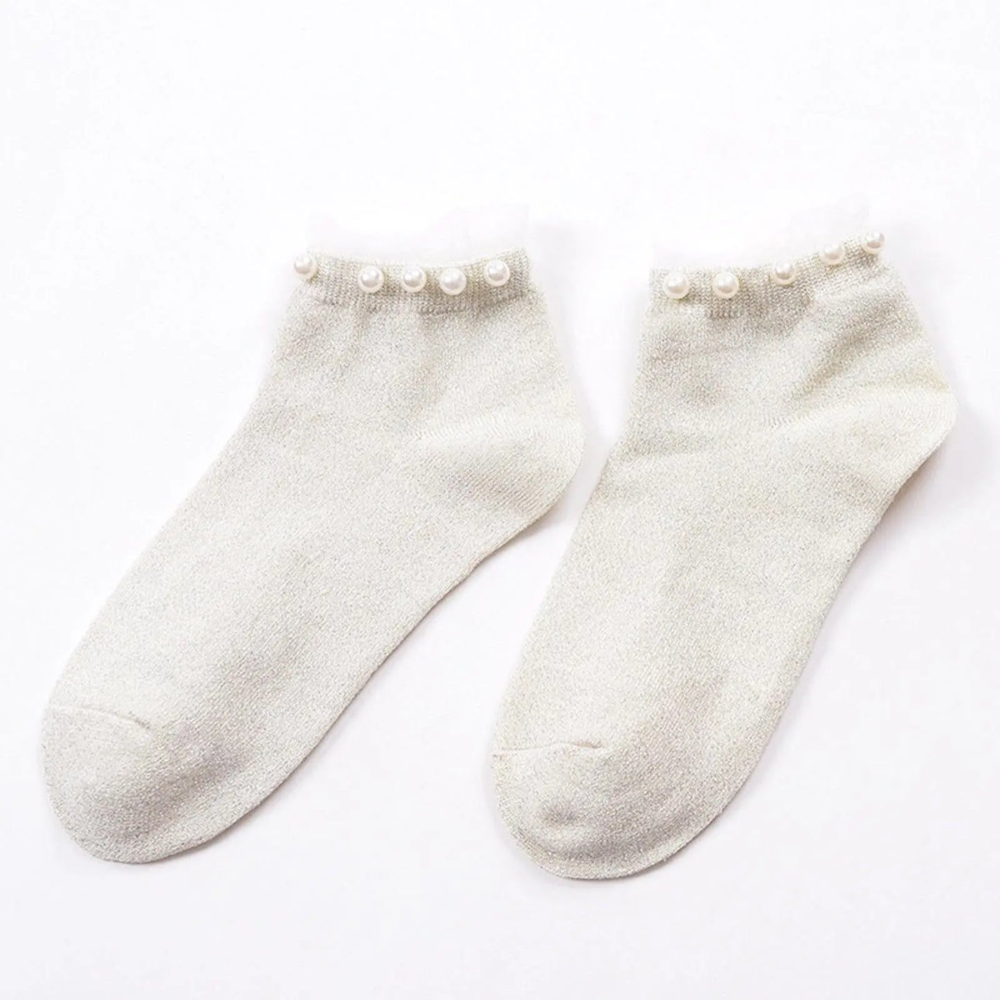 Women Socks Lace Fashion Short Sexy Black White Pearl Ankle Size 2-8 - Pantsnsox