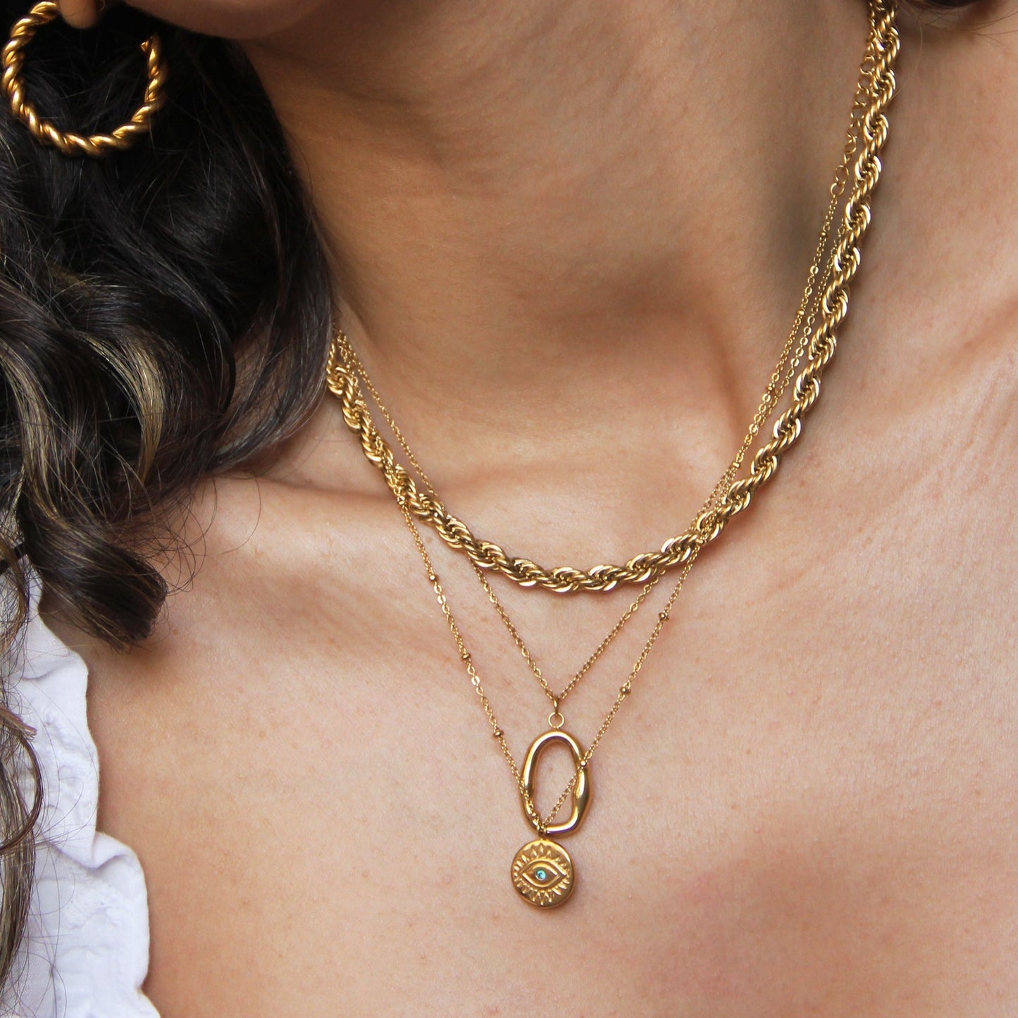 Protection Necklace, 18K Gold Plated Dainty Evil Eye Necklace With Blue Diamonte - Hypoallergenic & Water-Resistant