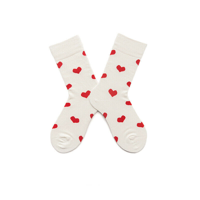 Women Premium Red Love Heart Crew Pink Casual Cotton Socks 2-8 - Pantsnsox