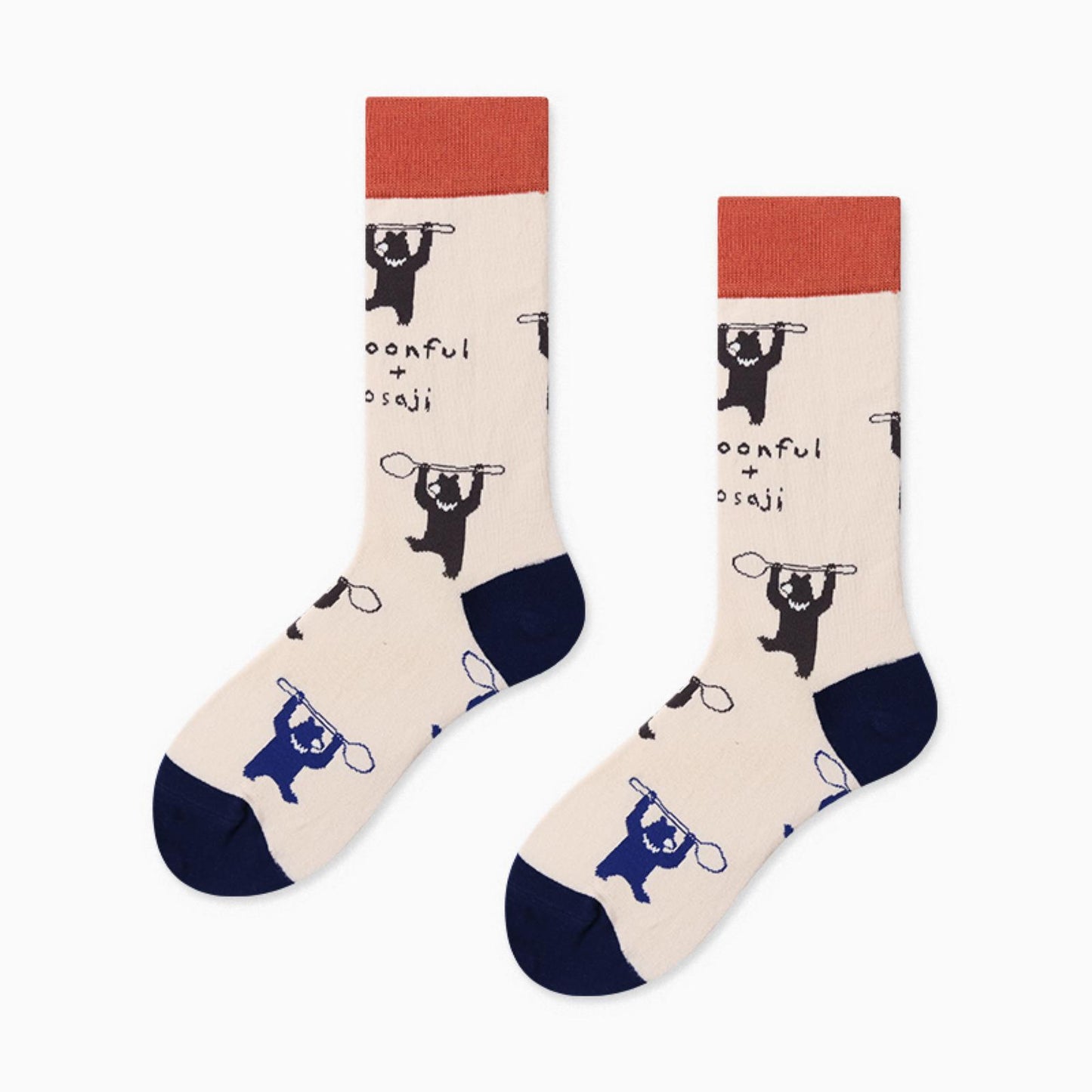 Womens Girls Bears Paint Cartoon Casual Cotton Creative Crew Socks - Pantsnsox