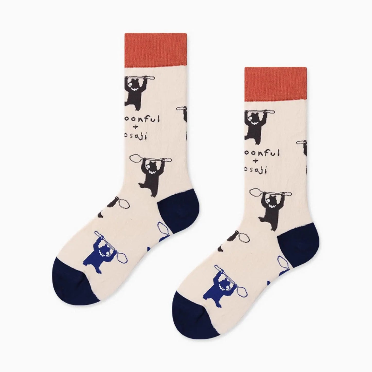 Womens Girls Bears Paint Cartoon Casual Cotton Creative Crew Socks - Pantsnsox