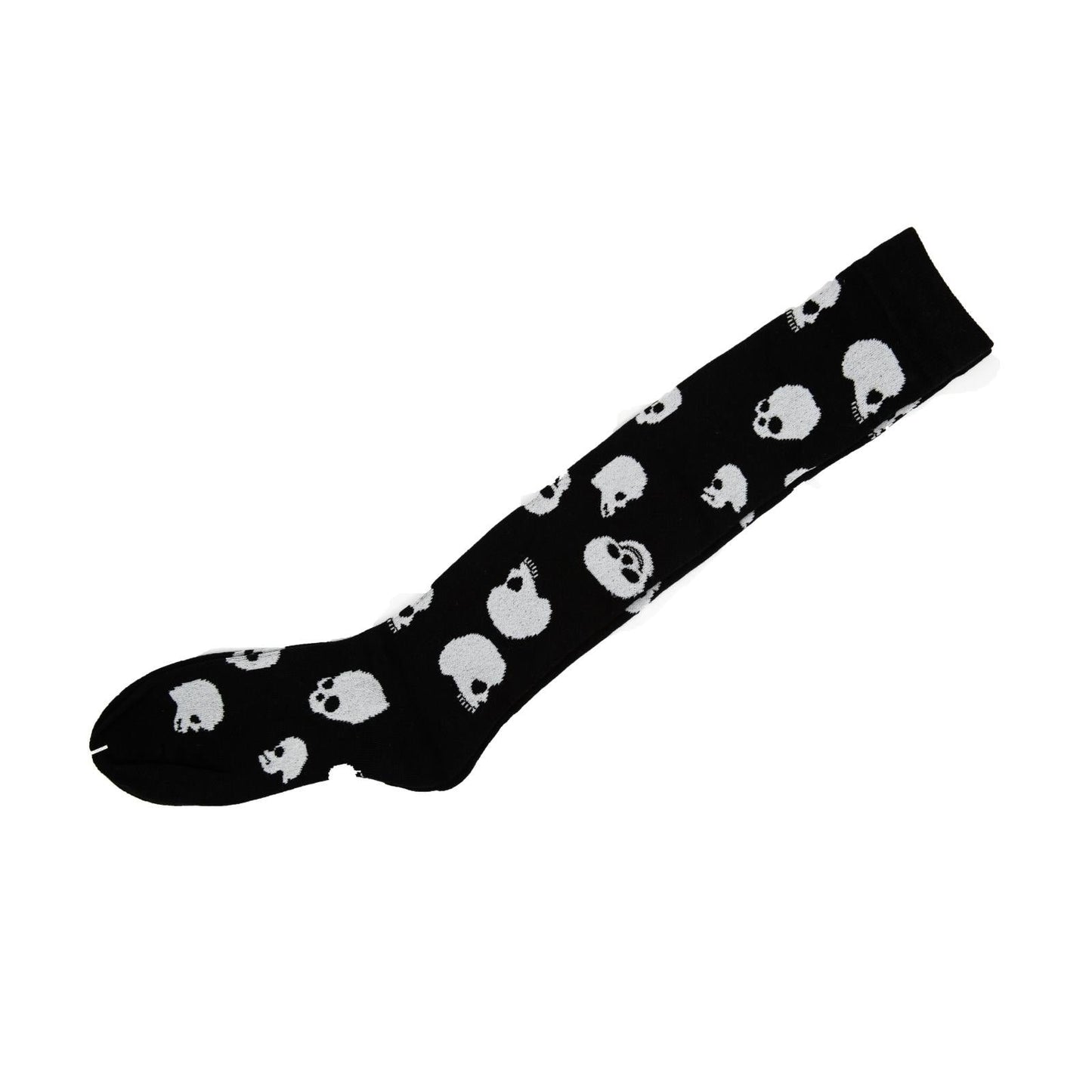 White Skull Black Knee High Socks - Pantsnsox