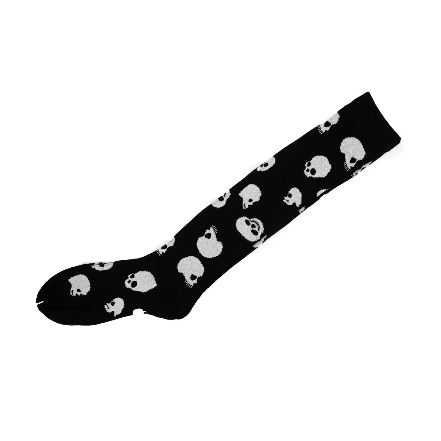 White Skull Black Knee High Socks - Pantsnsox
