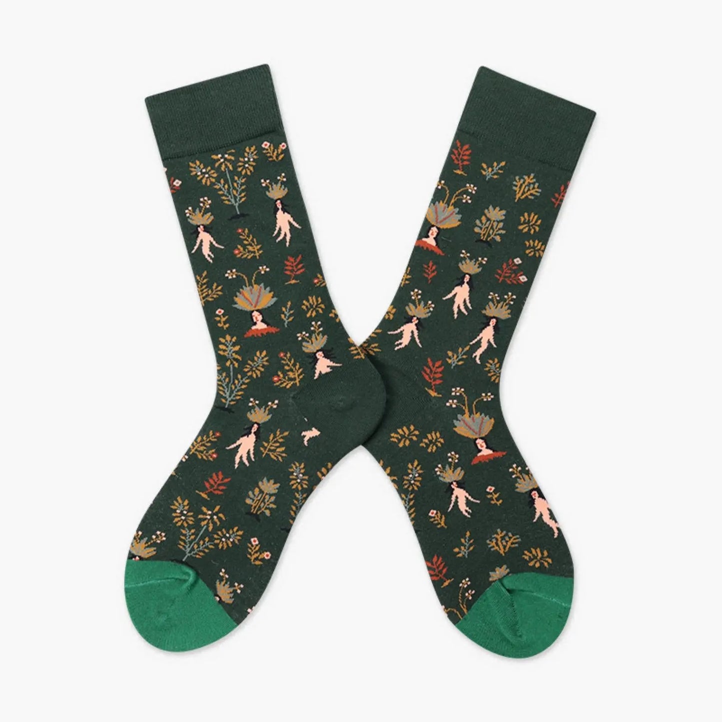 Women Fashion Plant Crew Colorful Floral Casual Cotton Socks - Pantsnsox