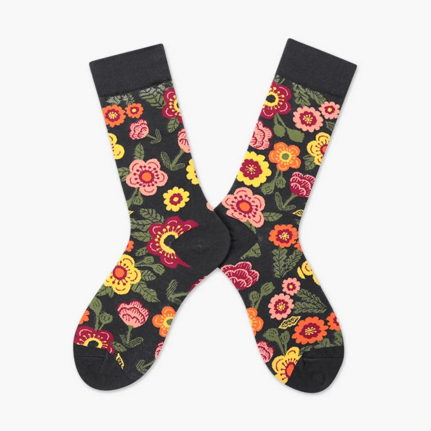 Women Fashion Plant Crew Colorful Floral Casual Cotton Socks - Pantsnsox