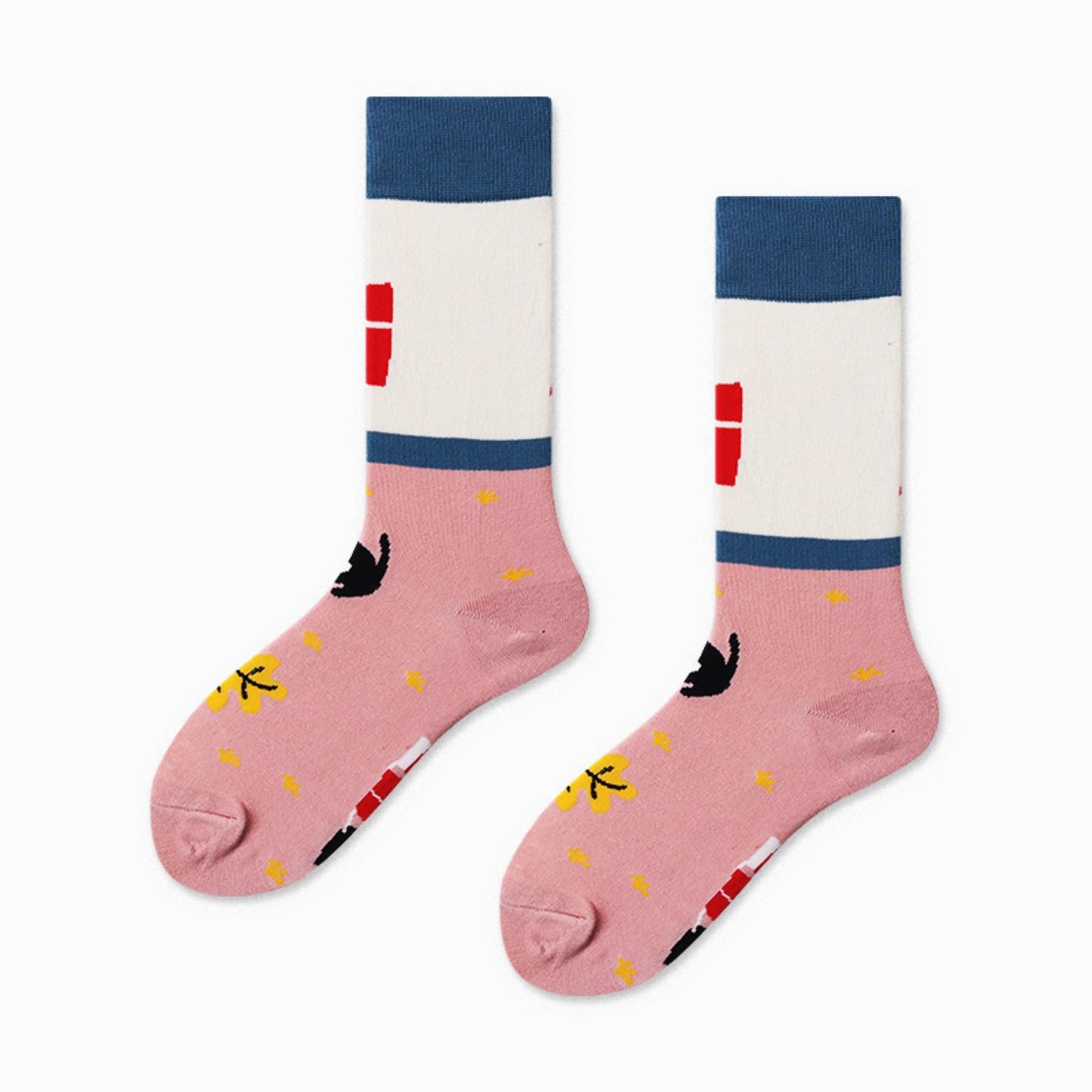 Women Crew Colorful Modern Abstract Expressionism Paint Cotton Socks - Pantsnsox