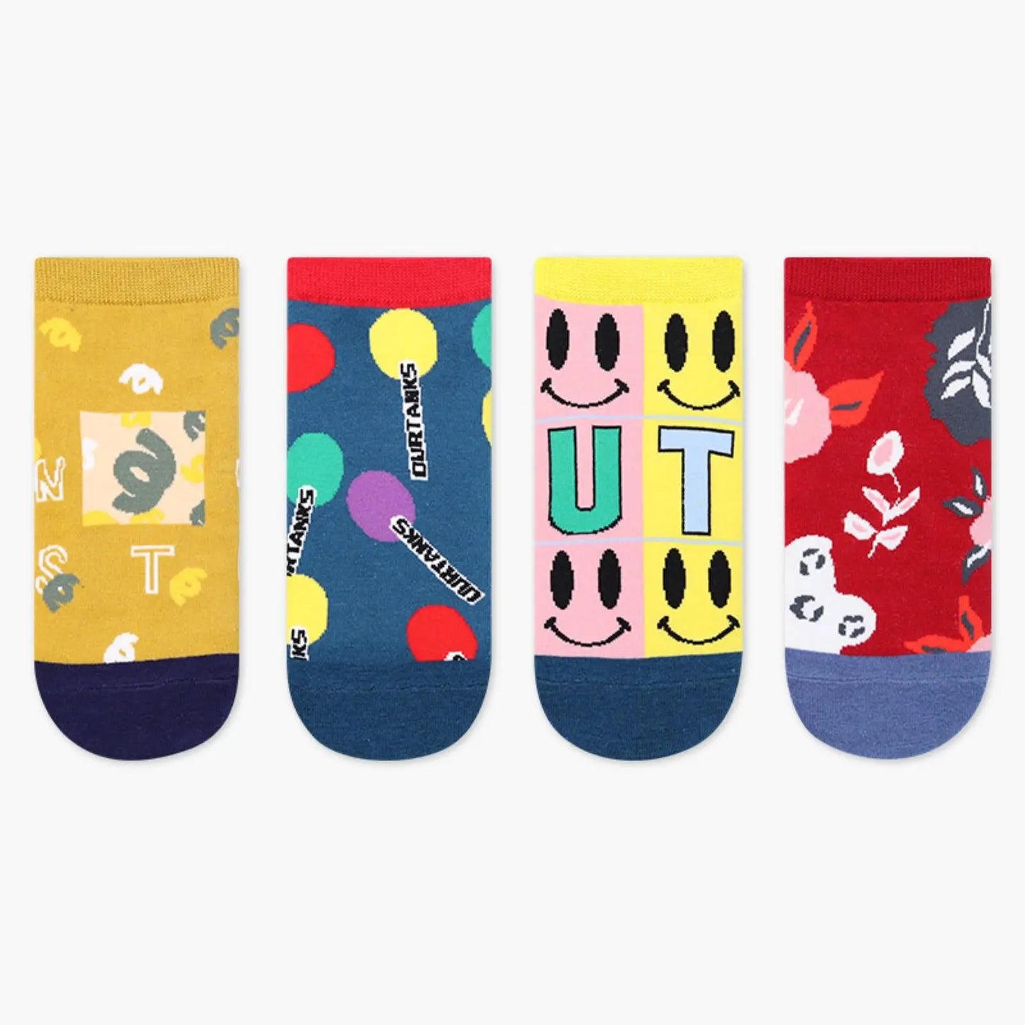 Smiley Face Ankle Socks 4 Pack - Pantsnsox