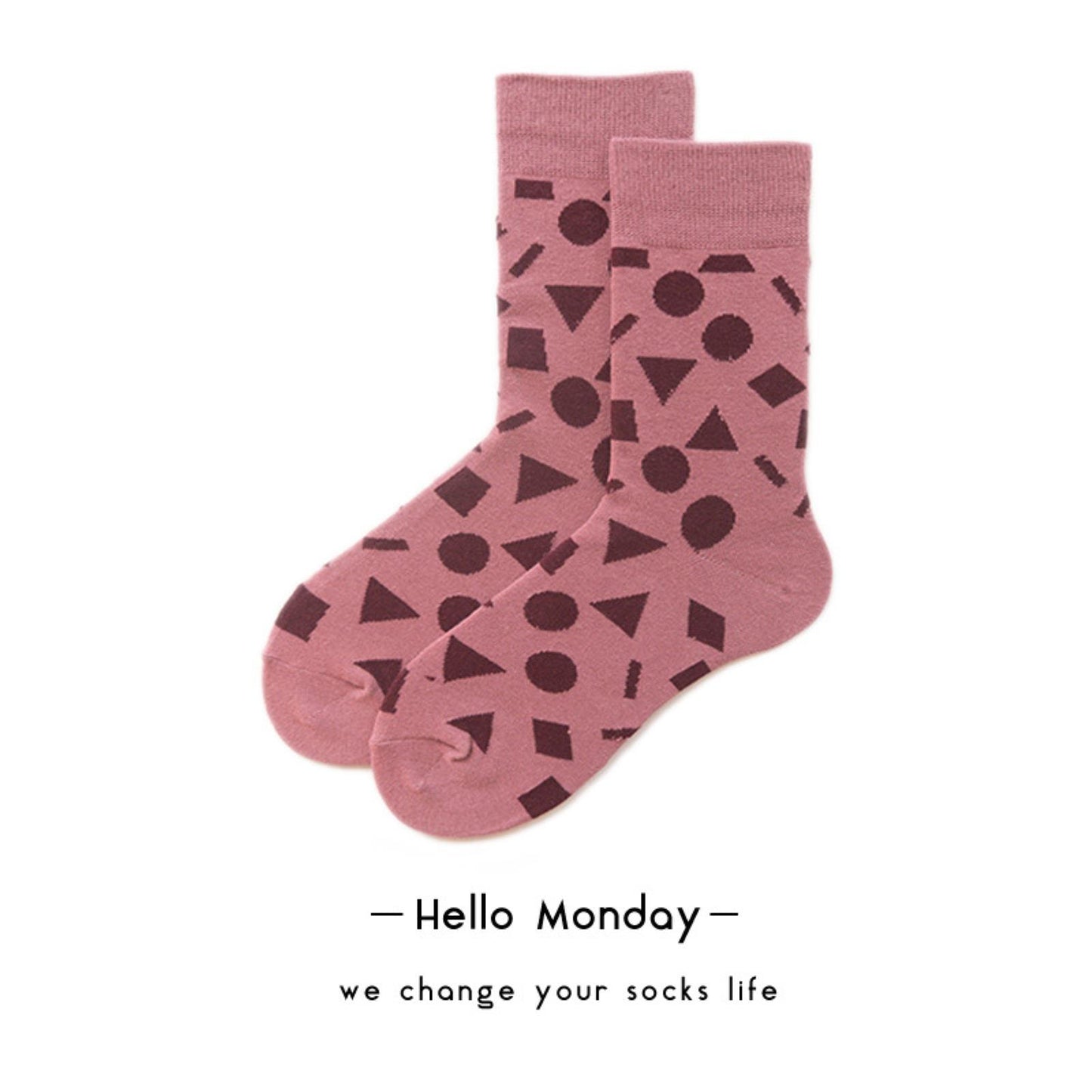 Women Fashion Geometrical Crew Pink Womens Ladies Casual Cotton Socks 2-8 - Pantsnsox