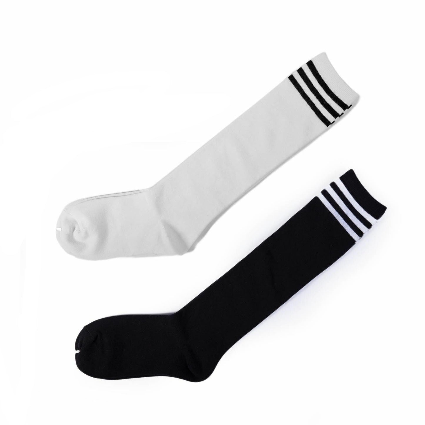 Womens Striped Top Black White Cotton Knee High Socks Over the Knee Thigh High - Pantsnsox
