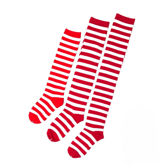 Ladies Red White Striped Womens Cotton Knee High Socks Over the Knee Thigh High - Pantsnsox