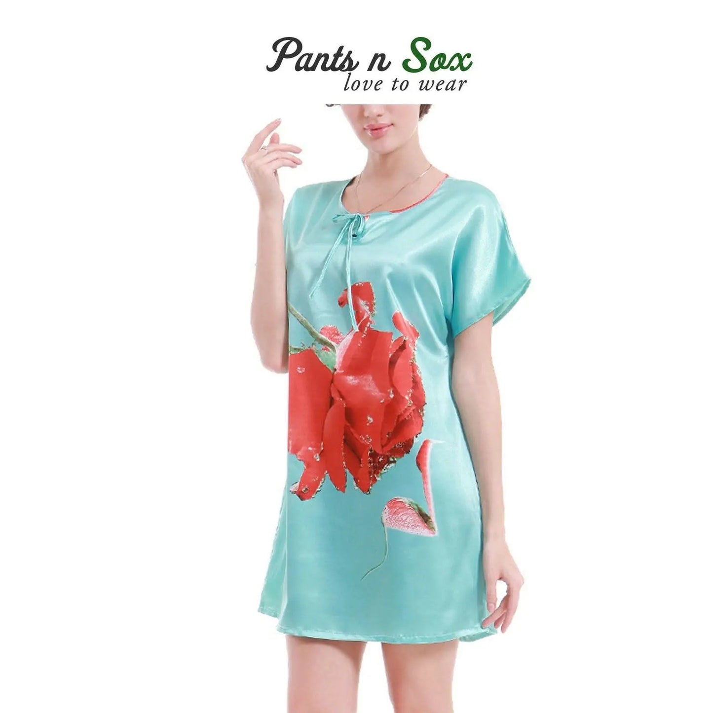 Womens Rose Print Silk Feel Sleeveless Chemise Nightie Ladies Sleepwear 8 10 - Pantsnsox