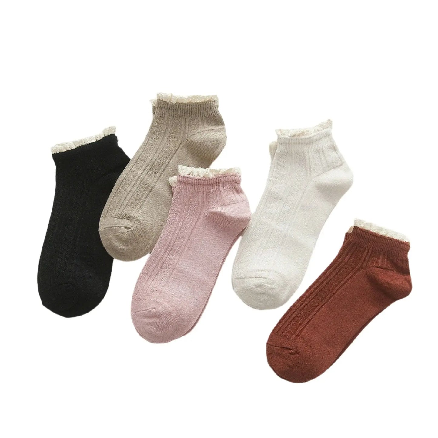 Womens Ruffle Lace Trim Dress Embroidery Ankle Ladies Girl Sports Socks - Pantsnsox