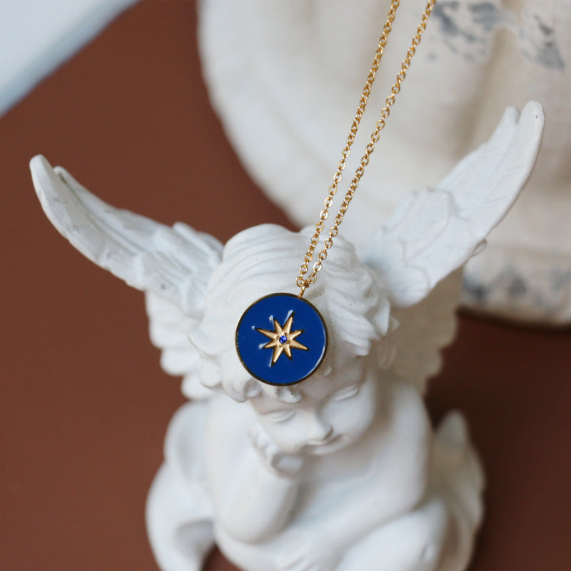 Elegant Blue Enamel Star Pendant Gold-Plated Necklace