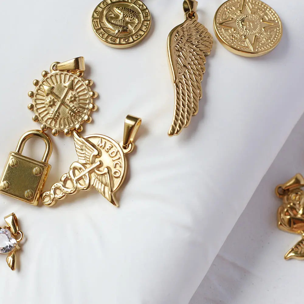 Gold Plated Roman Coin Portrait Pendant, Antique Style Angel Charm, No Chain Crushes.