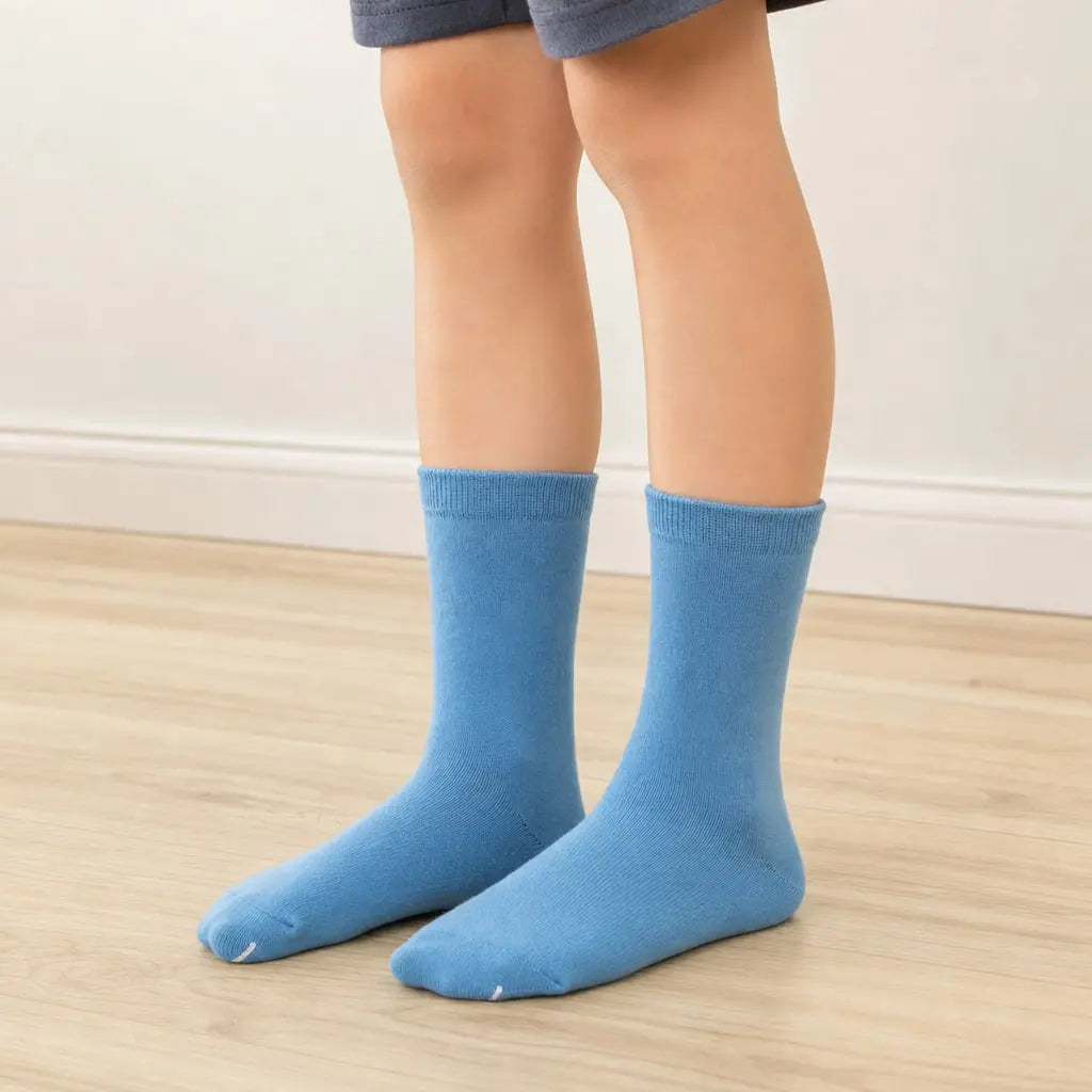 12 Pairs Blue Premium Cotton School Socks model image