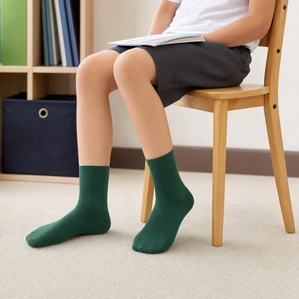 12 Pairs Green Premium Cotton School Socks model image