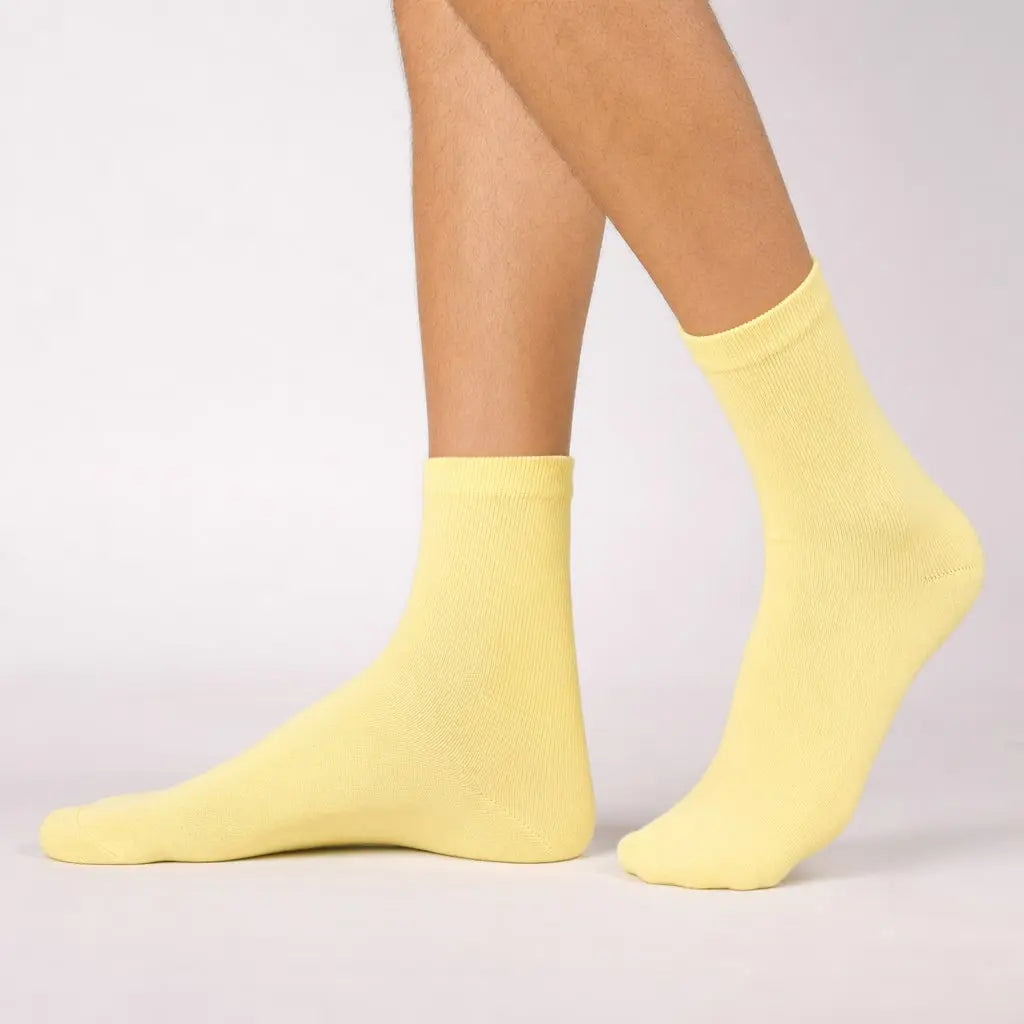 12 Pairs Yellow Premium Cotton School Socks model image