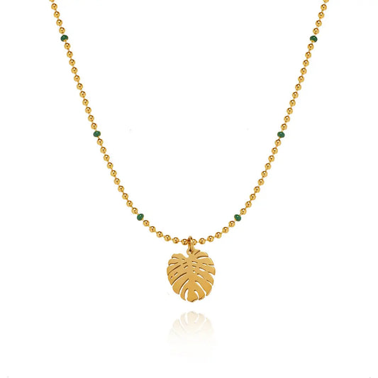 Monstera Leaf Pendant Necklace for Women, 18K Gold PVD Coated 304 Stainless Steel, Waterproof Non-Tarnish Dainty Chain Necklace Crushes.