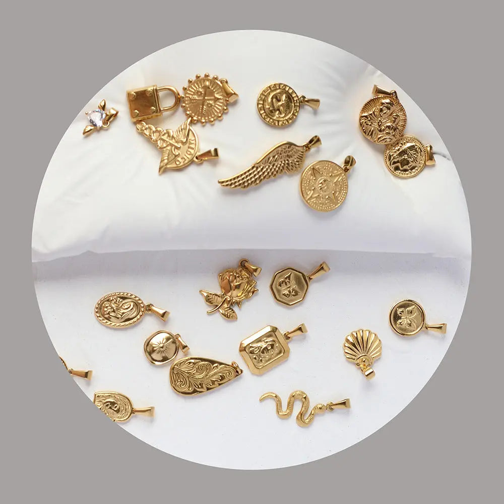 Gold Plated Roman Coin Portrait Pendant, 18K Antique Style Round Charm, No Chain Crushes.