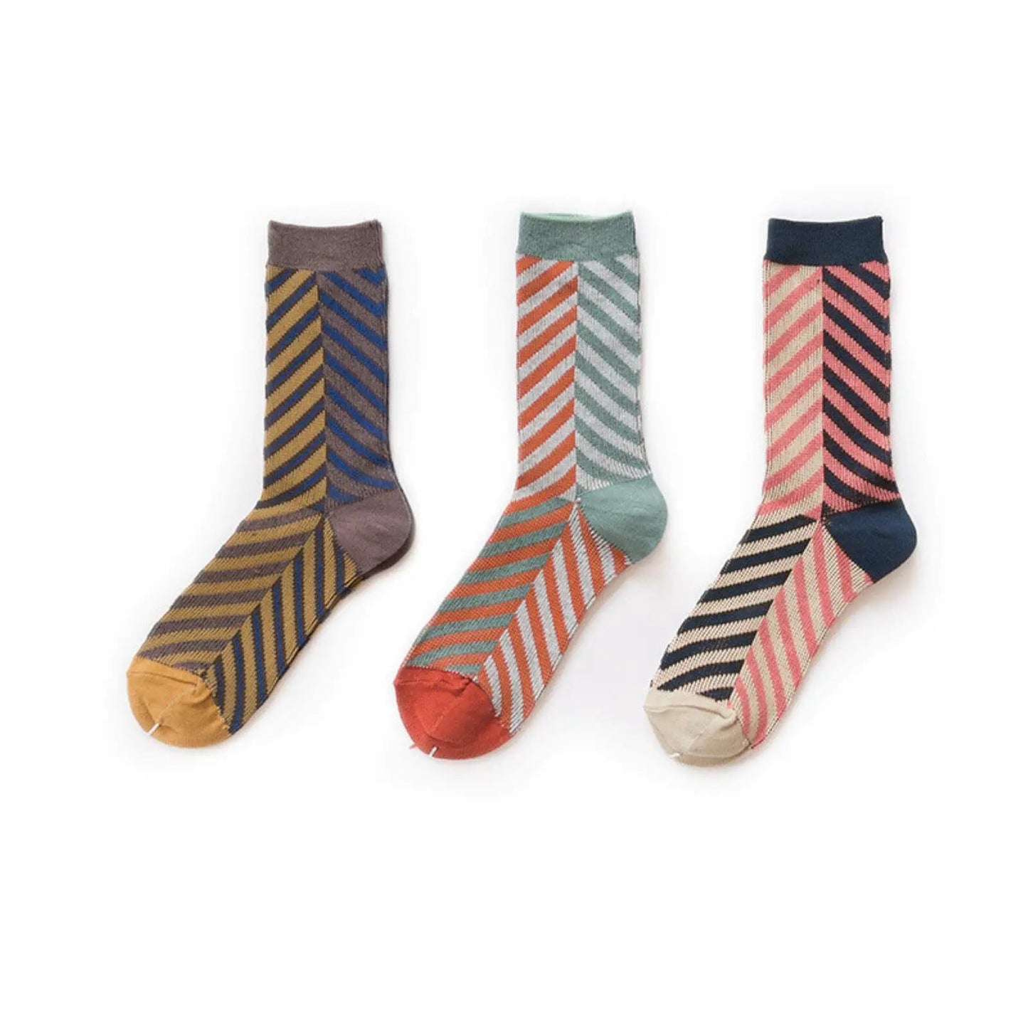 6 x Women Fashion Striped Contrast Color Crew Ladies Casual Cotton Socks 2-8